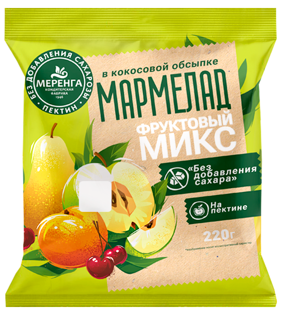 №1 Меренга Мармелад без сахара в кокосовой обсыпке Фруктовый микс, 220г   в Киселёвске